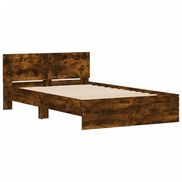 The Living Store sengeramme med sengegavl 120x190 cm røget egetræsfarve -  Senge & sengeramme