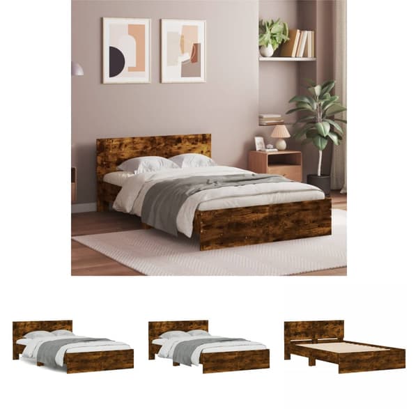 The Living Store sengeramme med sengegavl 120x190 cm røget egetræsfarve -  Senge & sengeramme