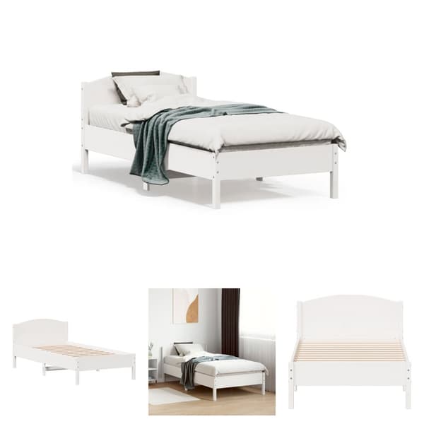The Living Store sengeramme med sengegavl 75x190 cm massivt fyrretræ hvid -  Senge & sengeramme