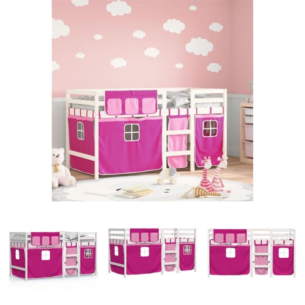 The Living Store Loftsäng med rutschkana rosa 80x200 cm massiv furu - Sängar & sängramar