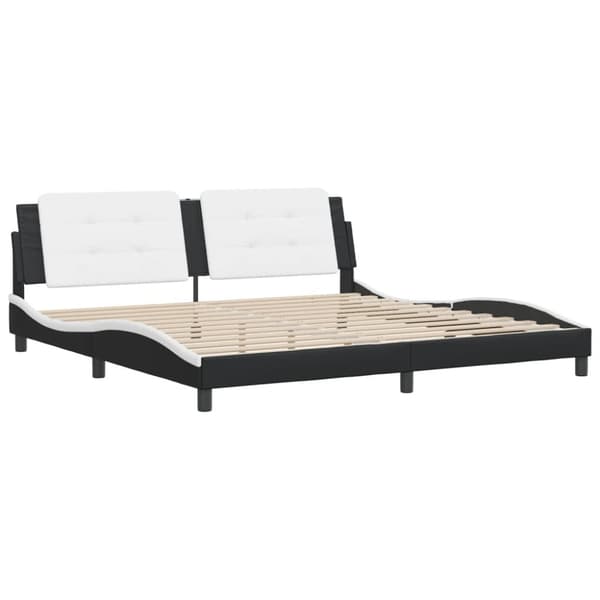 The Living Store sengeramme med sengegavl 200x200 cm kunstlæder sort og hvid -  Senge & sengeramme