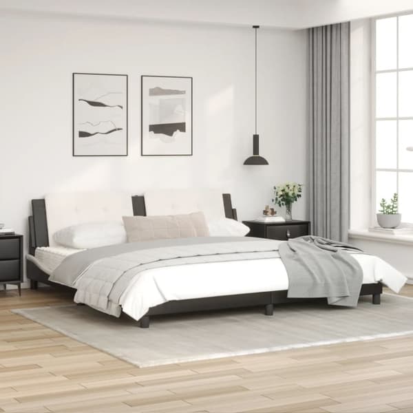 The Living Store sengeramme med sengegavl 200x200 cm kunstlæder sort og hvid -  Senge & sengeramme