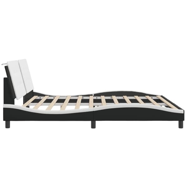 The Living Store sengeramme med sengegavl 200x200 cm kunstlæder sort og hvid -  Senge & sengeramme