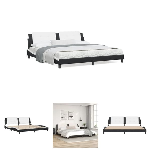 The Living Store sengeramme med sengegavl 200x200 cm kunstlæder sort og hvid -  Senge & sengeramme
