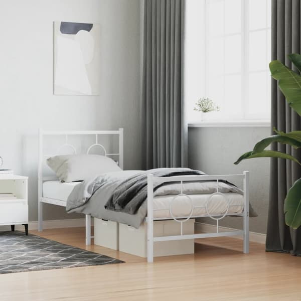 The Living Store sengeramme med sengegavl og fodgærde 80x200 cm metal hvid - Senge & sengeramme