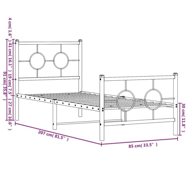 The Living Store sengeramme med sengegavl og fodgærde 80x200 cm metal hvid - Senge & sengeramme