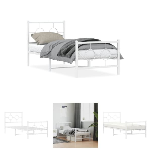 The Living Store sengeramme med sengegavl og fodgærde 80x200 cm metal hvid -  Senge & sengeramme