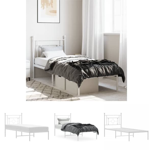 The Living Store sengeramme med sengegavl 75x190 cm metal hvid - Senge & sengeramme