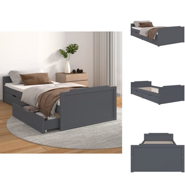 Senge & sengeramme - Living sengeramme med skuffer 90x200 cm massivt fyrretræ mørkegrå