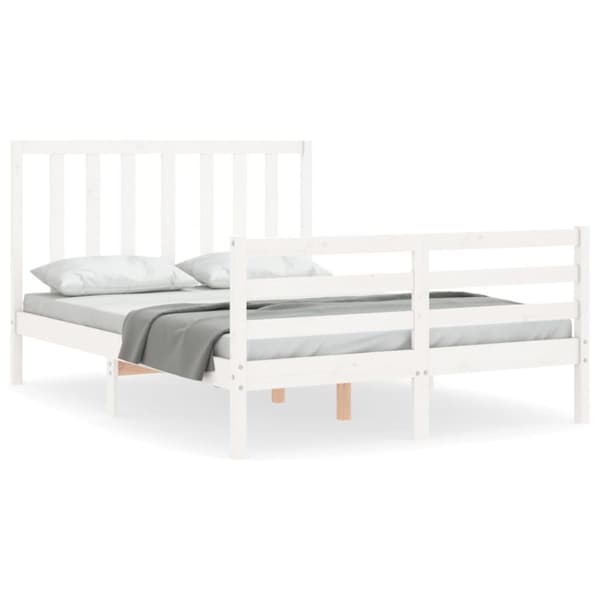 Senge & sengeramme - Living sengeramme med sengegavl 140x190 cm massivt træ hvid