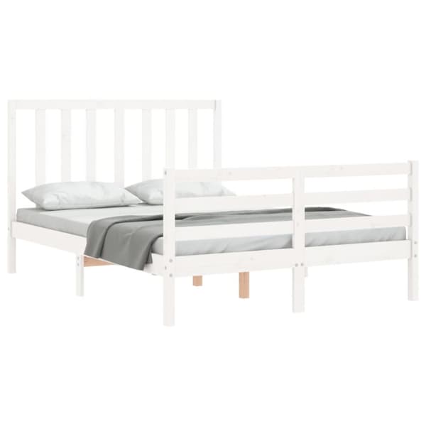 Senge & sengeramme - Living sengeramme med sengegavl 140x190 cm massivt træ hvid