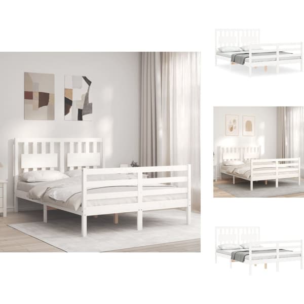 Sängar & sängramar - Living Sängram med huvudgavel vit 140x190 cm massivt trä