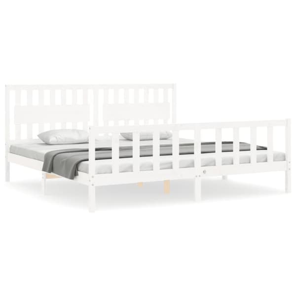 Senge & sengeramme - Living sengeramme med sengegavl 200x200 cm massivt træ hvid