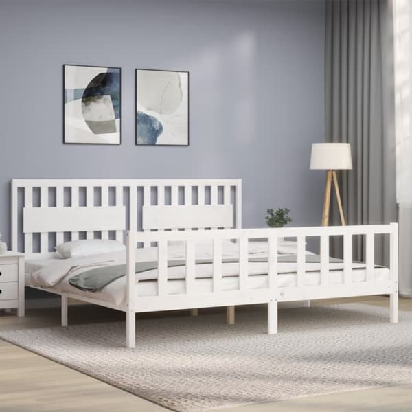 Senge & sengeramme - Living sengeramme med sengegavl 200x200 cm massivt træ hvid