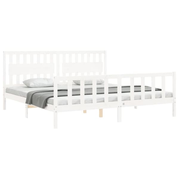 Senge & sengeramme - Living sengeramme med sengegavl 200x200 cm massivt træ hvid