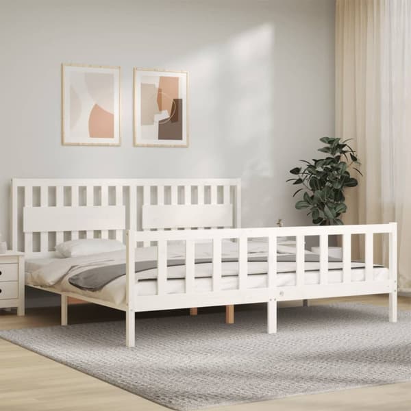 Senge & sengeramme - Living sengeramme med sengegavl 200x200 cm massivt træ hvid
