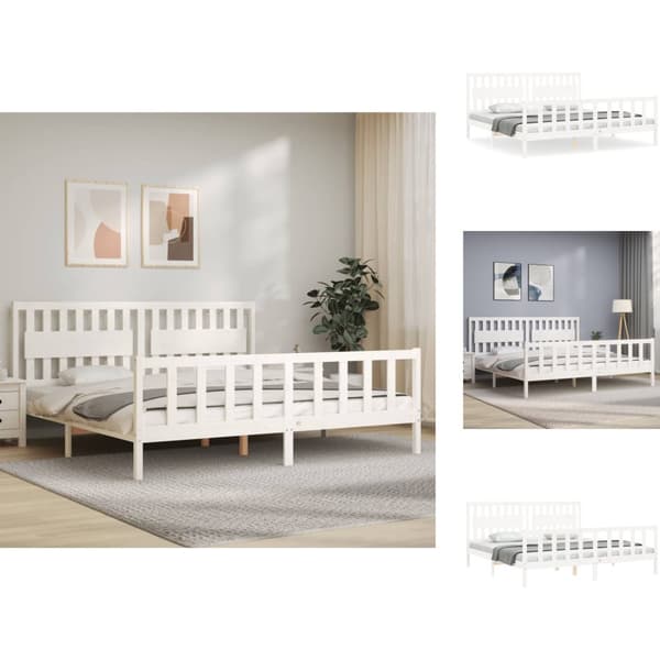 Senge & sengeramme - Living sengeramme med sengegavl 200x200 cm massivt træ hvid
