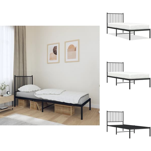 Sängyt & sängynrungot - Living Metallinen sängynrunko päädyllä musta 75x190 cm