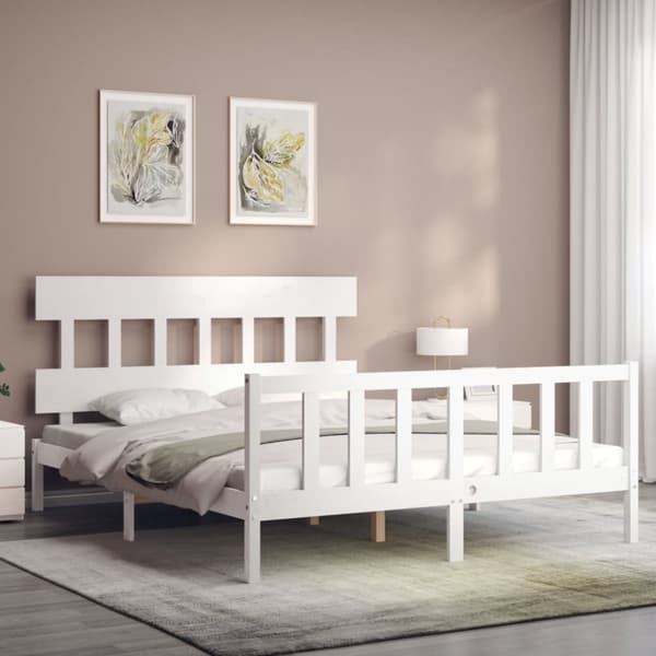 Sängyt & sängynrungot - Living Sängynrunko päädyllä valkoinen 160x200 cm täysi mänty