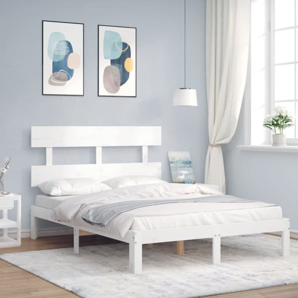 Sängar & sängramar - Living Sängram med huvudgavel vit 120x200 cm massivt trä