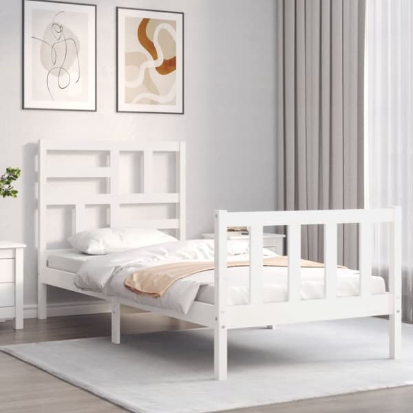Senge & sengeramme - Living sengeramme med sengegavl 90x200 cm massivt træ hvid
