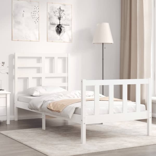 Senge & sengeramme - Living sengeramme med sengegavl 90x200 cm massivt træ hvid