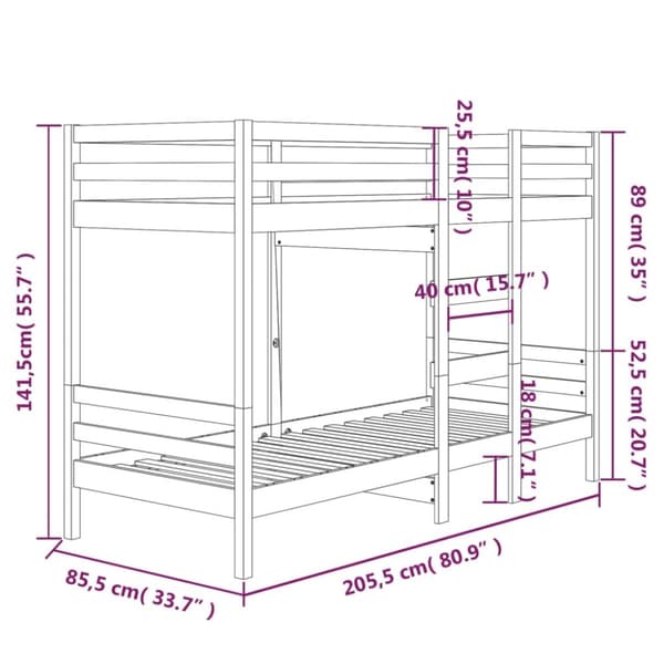 Sängar & sängramar - Living Våningssäng vit 80x200 cm massiv furu