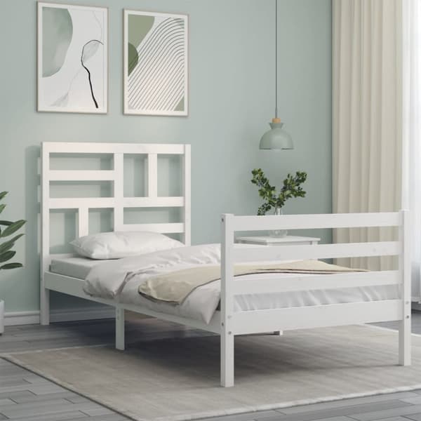 Senge & sengeramme - Living sengeramme med sengegavl 90x200 cm massivt træ hvid