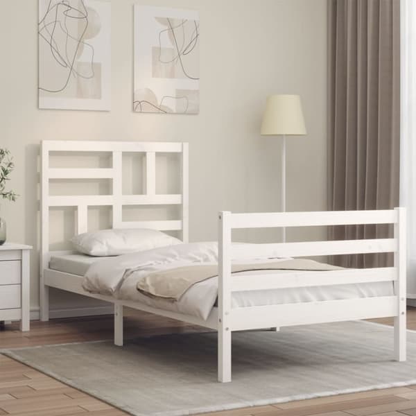 Senge & sengeramme - Living sengeramme med sengegavl 90x200 cm massivt træ hvid