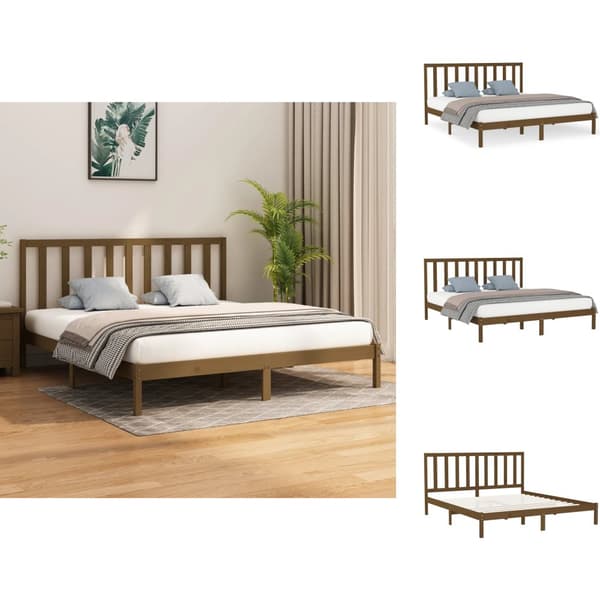 Senge & sengeramme - Living sengeramme 200x200 cm massivt træ gyldenbrun