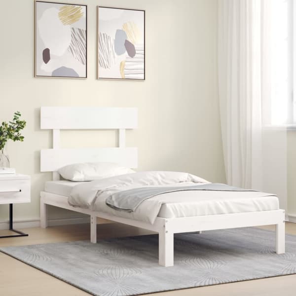 Sängyt & sängynrungot - Living Sängynrunko päädyllä valkoinen 90x200 cm täysi puu