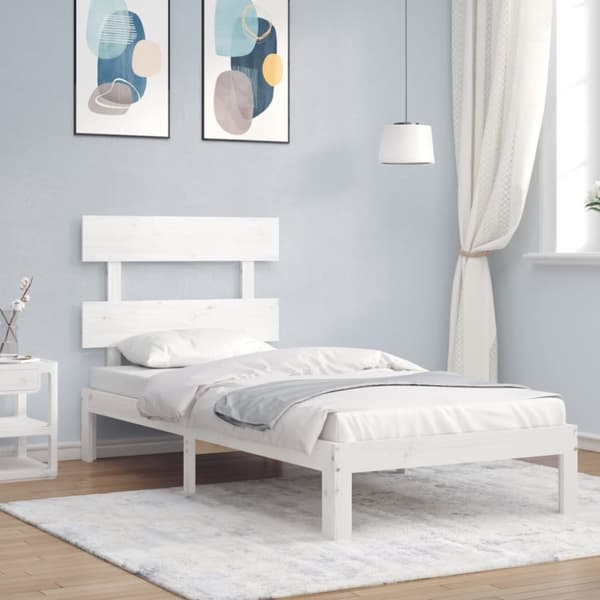 Sängyt & sängynrungot - Living Sängynrunko päädyllä valkoinen 90x200 cm täysi puu