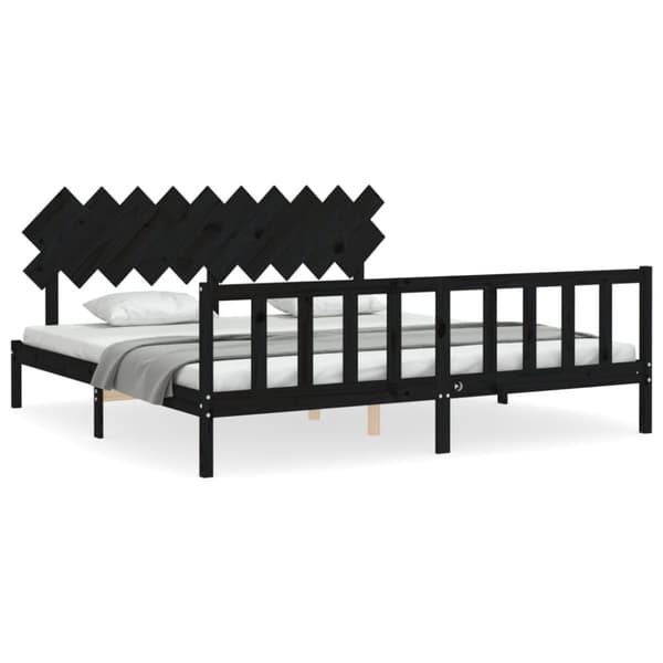 Senge & sengeramme - Living sengeramme med sengegavl 200x200 cm massivt træ sort