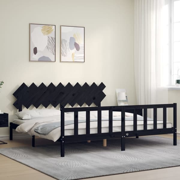 Senge & sengeramme - Living sengeramme med sengegavl 200x200 cm massivt træ sort