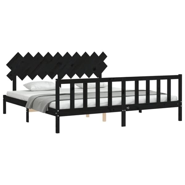 Senge & sengeramme - Living sengeramme med sengegavl 200x200 cm massivt træ sort