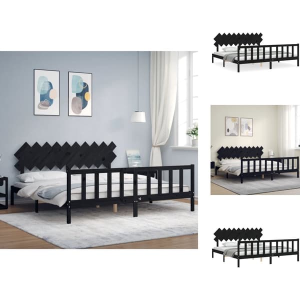 Senge & sengeramme - Living sengeramme med sengegavl 200x200 cm massivt træ sort