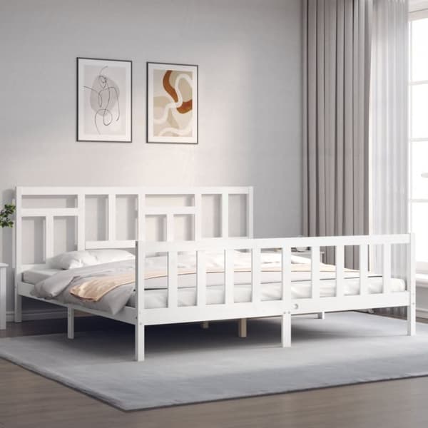Senge & sengeramme - Living sengeramme med sengegavl 200x200 cm massivt træ hvid