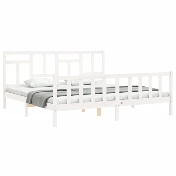 Senge & sengeramme - Living sengeramme med sengegavl 200x200 cm massivt træ hvid
