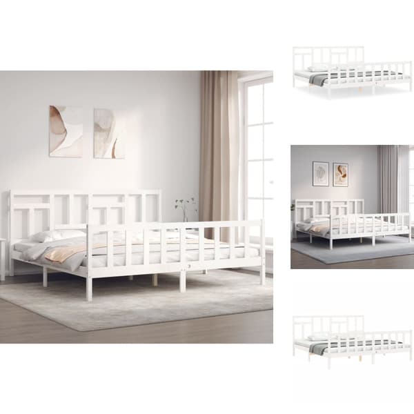 Senge & sengeramme - Living sengeramme med sengegavl 200x200 cm massivt træ hvid