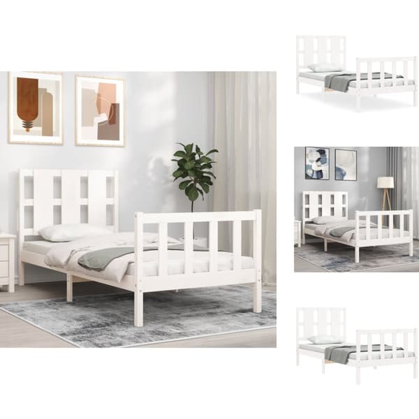 Sängar & sängramar - Living Sängram med huvudgavel vit 90x200 cm massivt trä