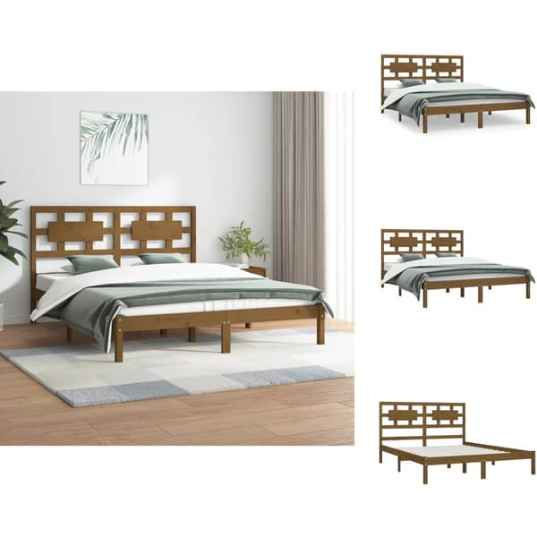 Senge & sengeramme - Living sengeramme 200x200 cm massivt fyrretræ gyldenbrun