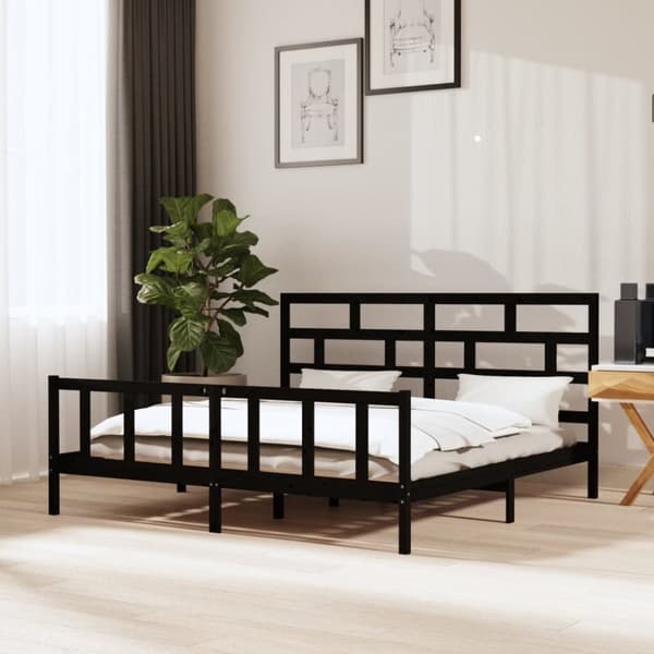 Senge & sengeramme - Living sengeramme 200x200 cm massivt fyrretræ sort