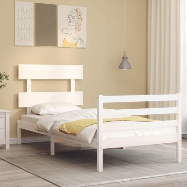 Senge & sengeramme - Living sengeramme med sengegavl 90x200 cm massivt træ hvid
