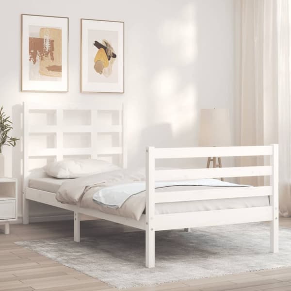Sängyt & sängynrungot - Living Sängynrunko päädyllä valkoinen 90x200 cm täysi puu