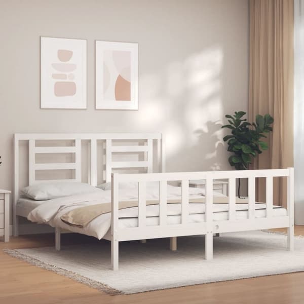 Sängar & sängramar - Living Sängram med huvudgavel vit 160x200 cm massivt trä
