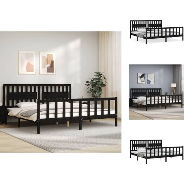 Senge & sengeramme - Living sengeramme med sengegavl 200x200 cm massivt træ sort