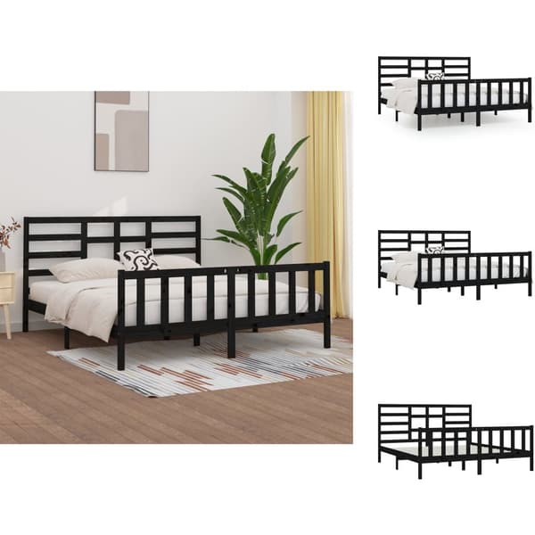 Senge & sengeramme - Living sengeramme 200x200 cm massivt fyrretræ sort
