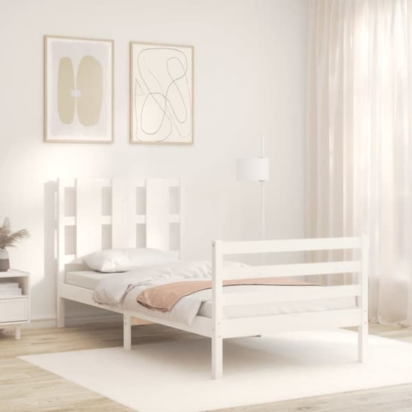 Senge & sengeramme - Living sengeramme med sengegavl 90x200 cm massivt træ hvid