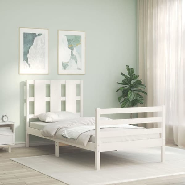 Senge & sengeramme - Living sengeramme med sengegavl 90x200 cm massivt træ hvid