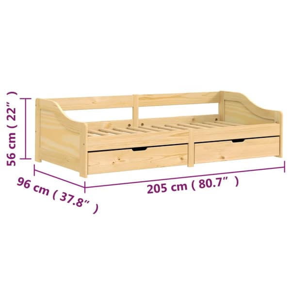 Sängar & sängramar - Living Dagbädd med 2 lådor IRUN 90x200 cm massiv furu